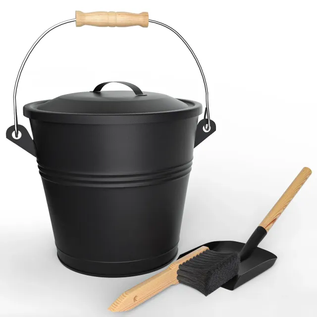 VOUNOT Secchio Cenere Metallo Nero 5L con Paletta