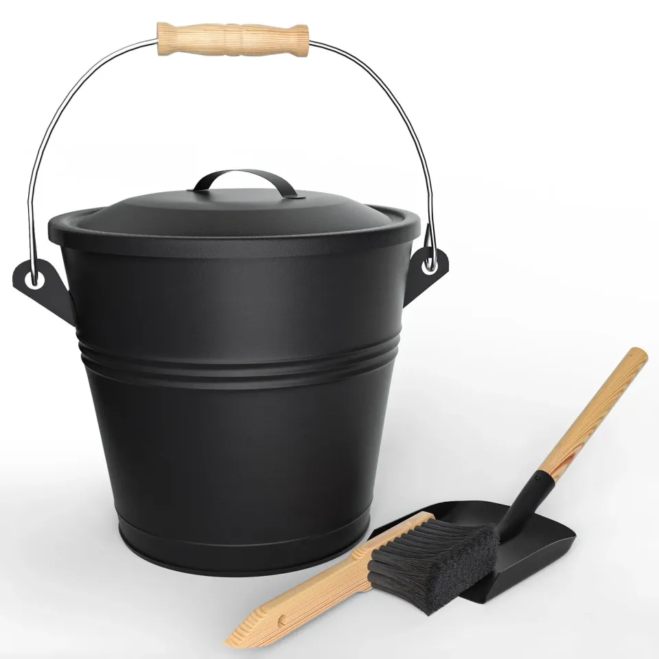 VOUNOT Secchio Cenere Metallo Nero 5L con Paletta