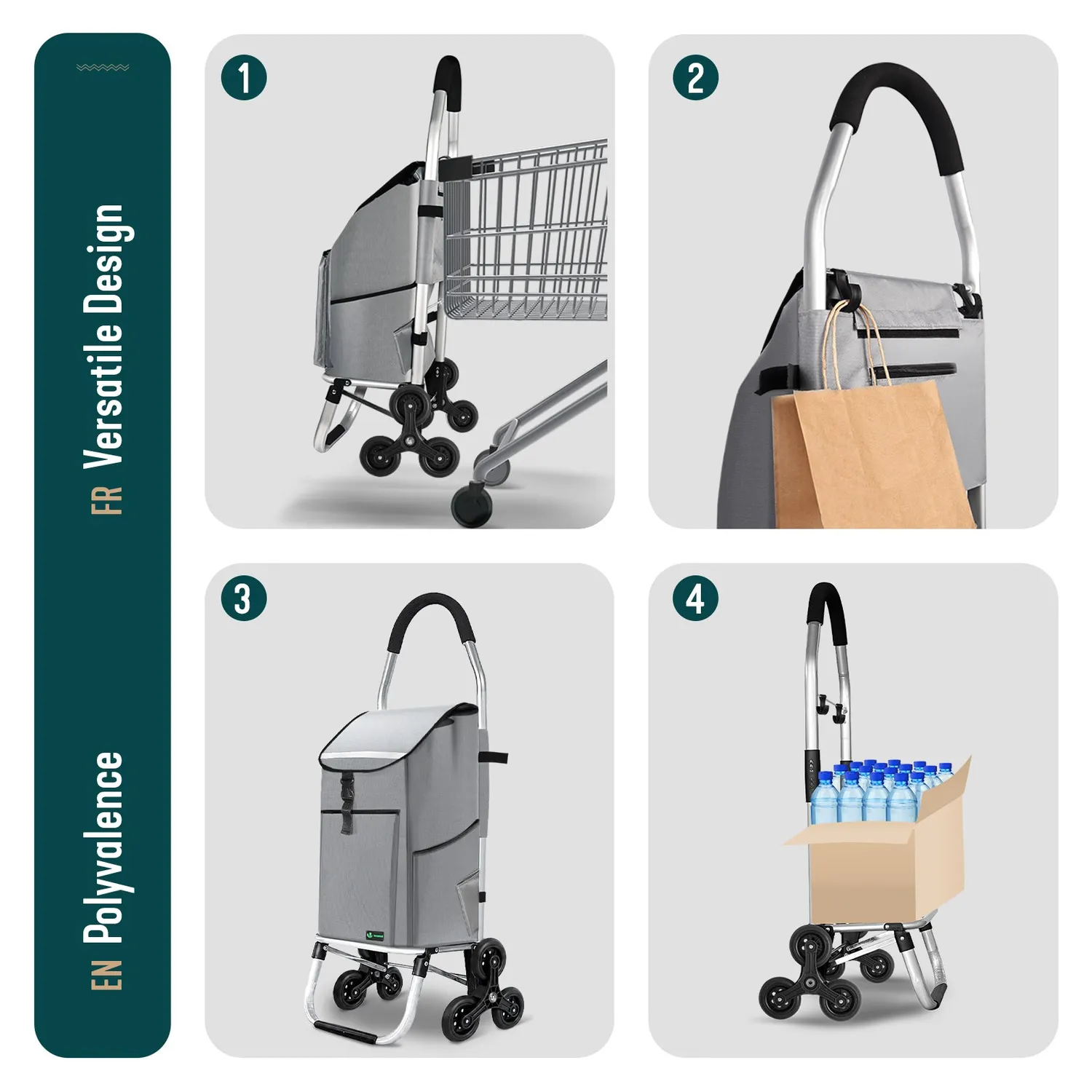 VOUNOT Carrello Spesa Pieghevole Grigio 45 L 40 kg