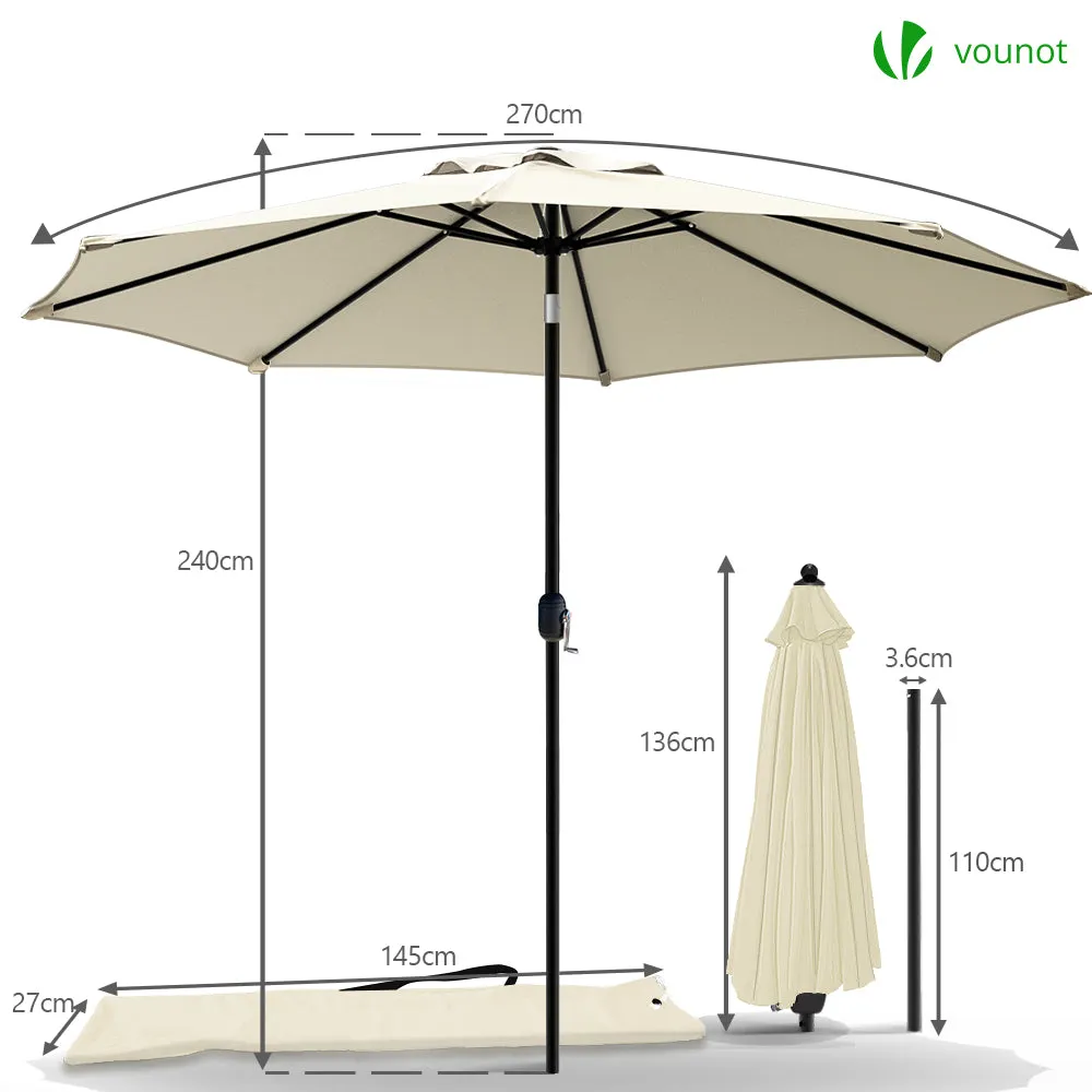 VOUNOT ombrellone inclinabile 2,7 m beige anti UV con custodia