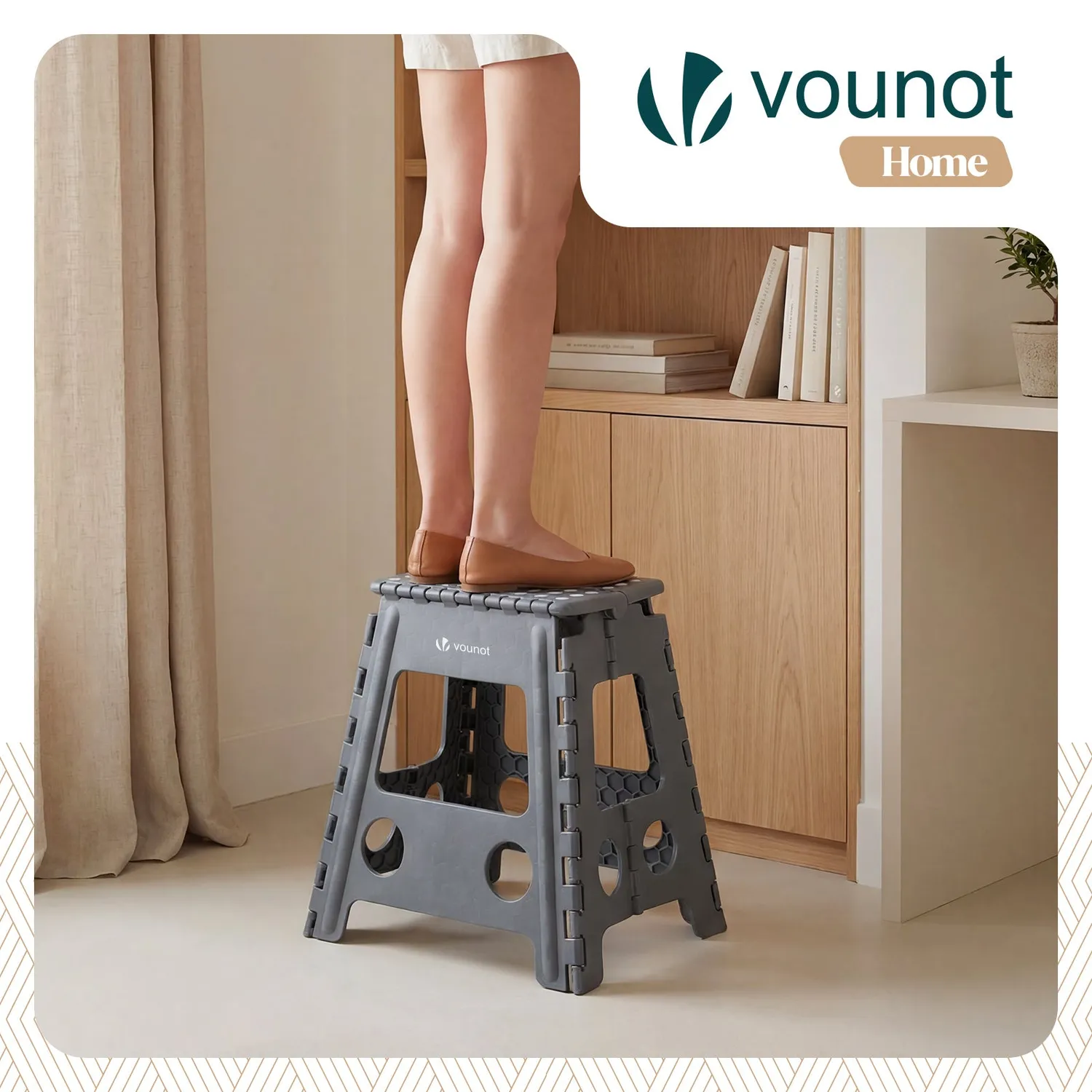 VOUNOT Sgabello Pieghevole Antiscivolo 39x32x40cm Grigio Plastica