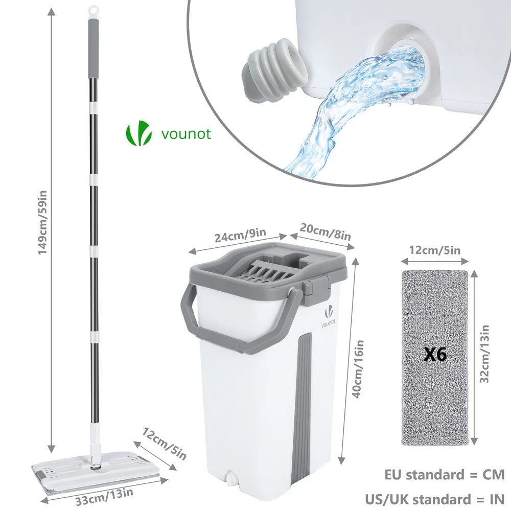 VOUNOT Mocio Piatto con Secchio Strizzatore Bianco 6 Panni