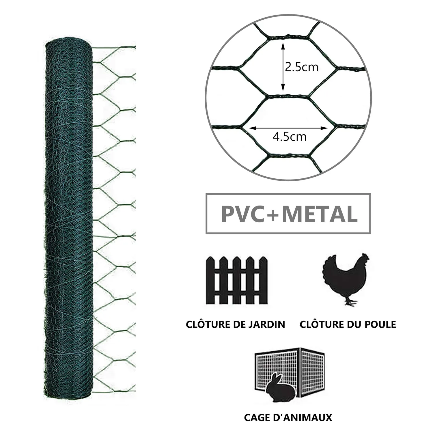 VOUNOT Rete Polli Esagonale Verde 1x25m Maglia 25mm