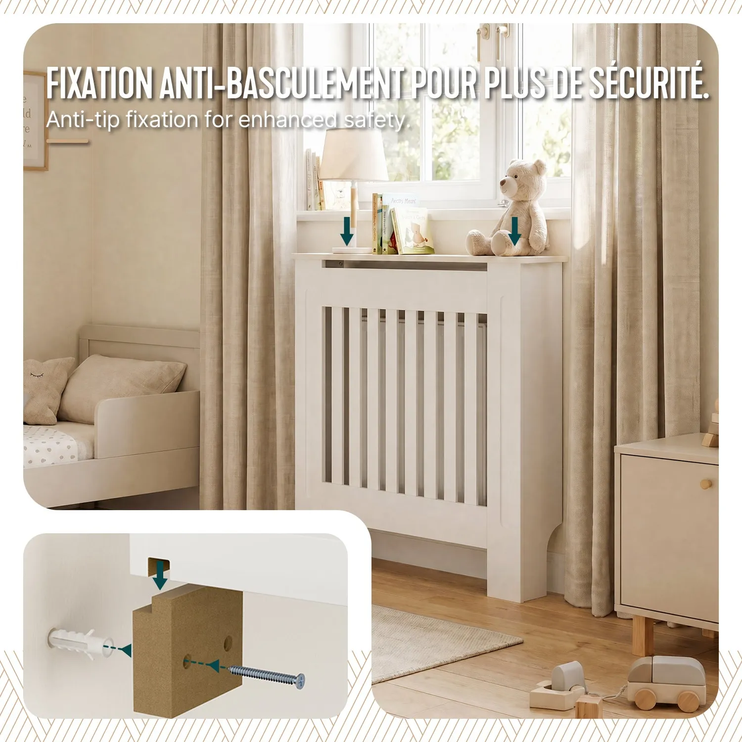 VOUNOT Copritermosifone MDF Bianco 78x19x82 cm a Doghe