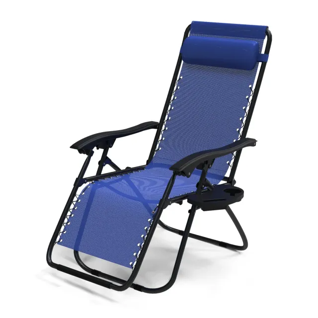 VOUNOT sedia sdraio reclinabile textilene blu portabicchiere