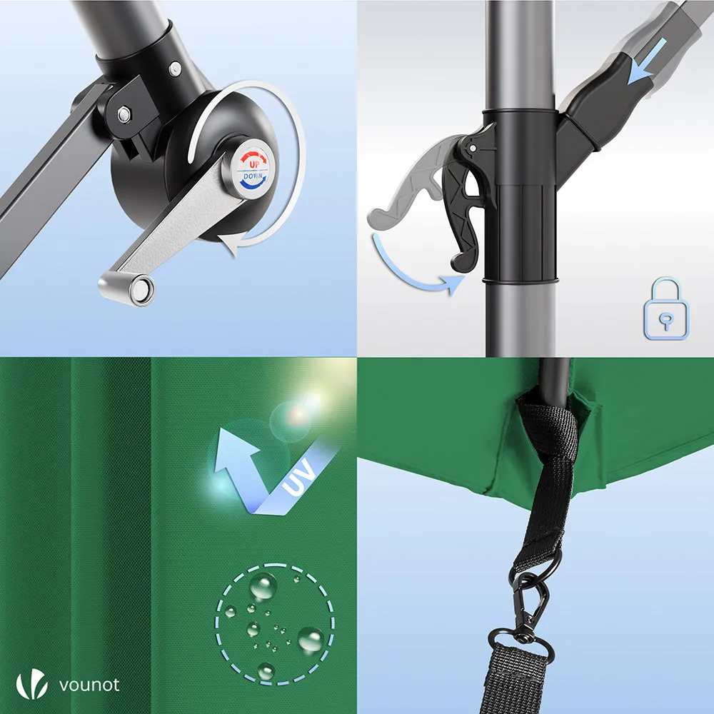 VOUNOT Ombrellone Decentrato 3 m Verde con Custodia
