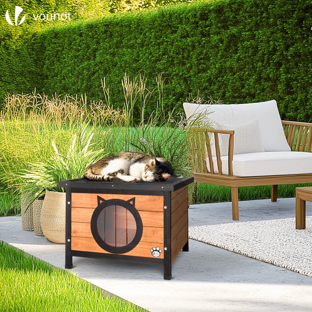 VOUNOT Casa per Gatti in Legno 57x45x43 Tetto Bitumato