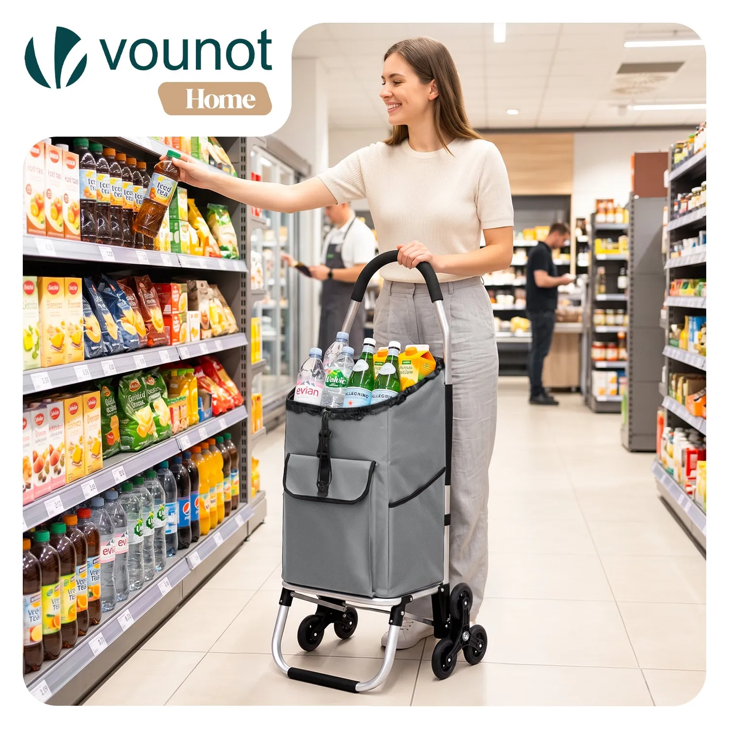 VOUNOT Carrello Spesa Saliscale 58L Alluminio Grigio Pieghevole