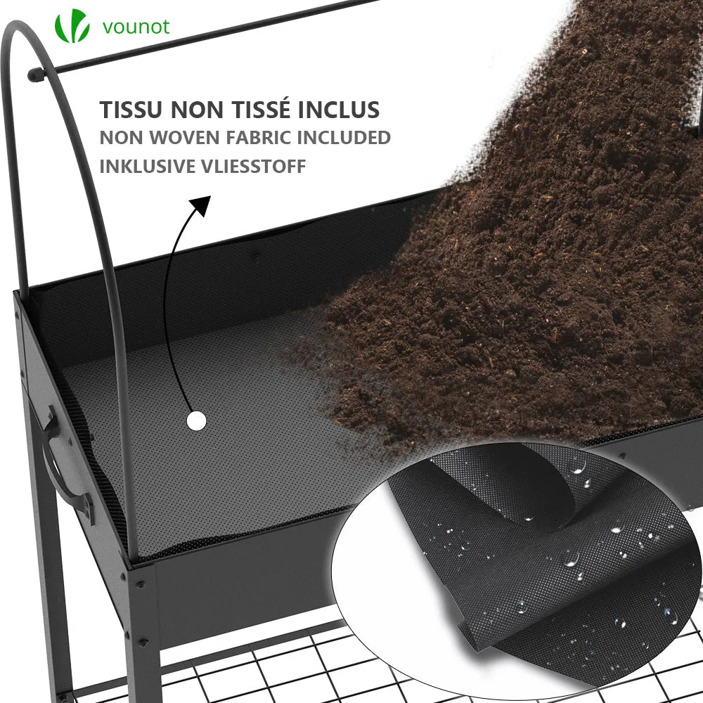 VOUNOT Orto Rialzato con Serra PVC 80,5x130x43 cm Nero su ruote
