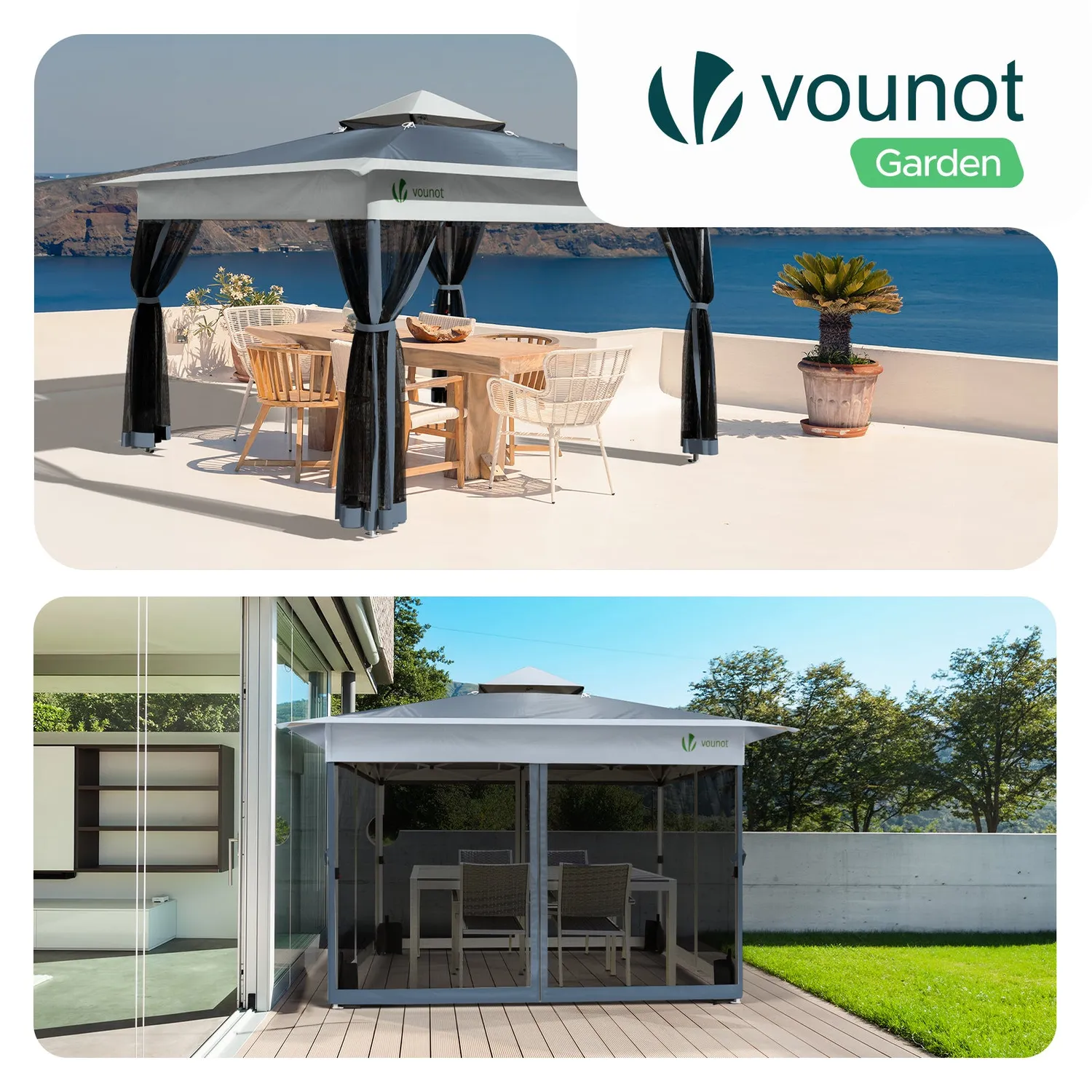 VOUNOT Gazebo Pieghevole 3,6x3,6m con Zanzariera Grigio