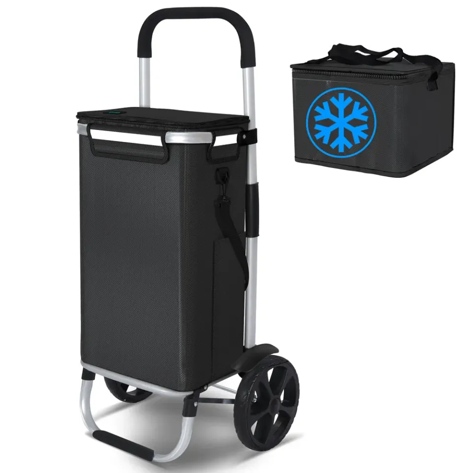 VOUNOT Carrello Spesa Pieghevole Nero 58L con Borsa Termica