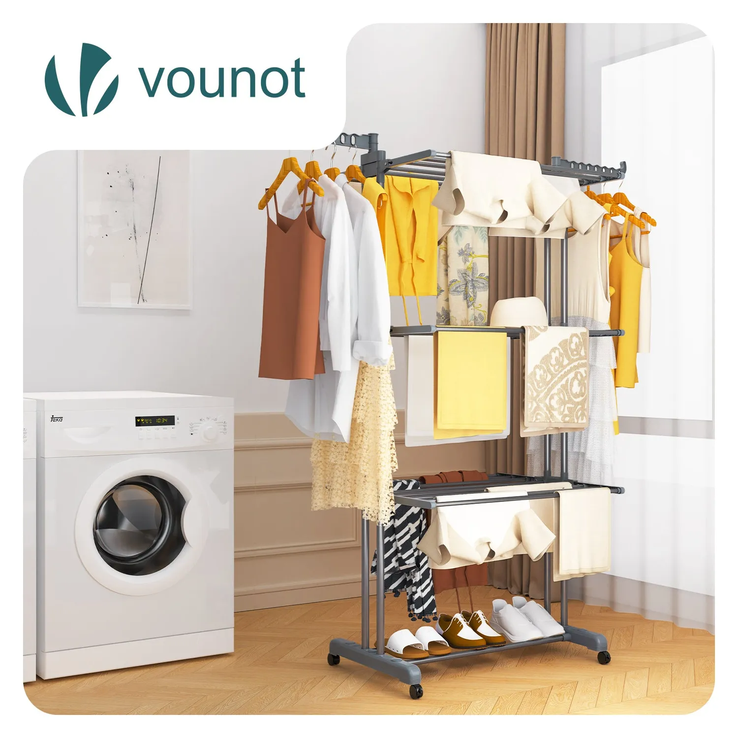 VOUNOT stendibiancheria torre 4 piani 126x63x170 grigio