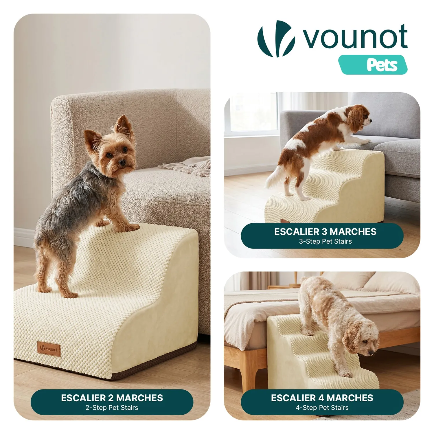 VOUNOT scaletta cani 40x40x30cm beige lavabile