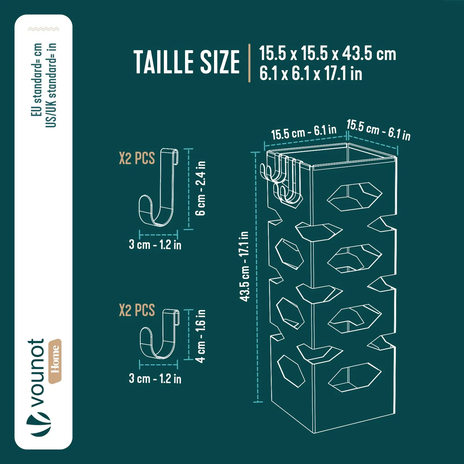 VOUNOT portaombrelli metallo esagonale 15,5cm nero con vaschetta