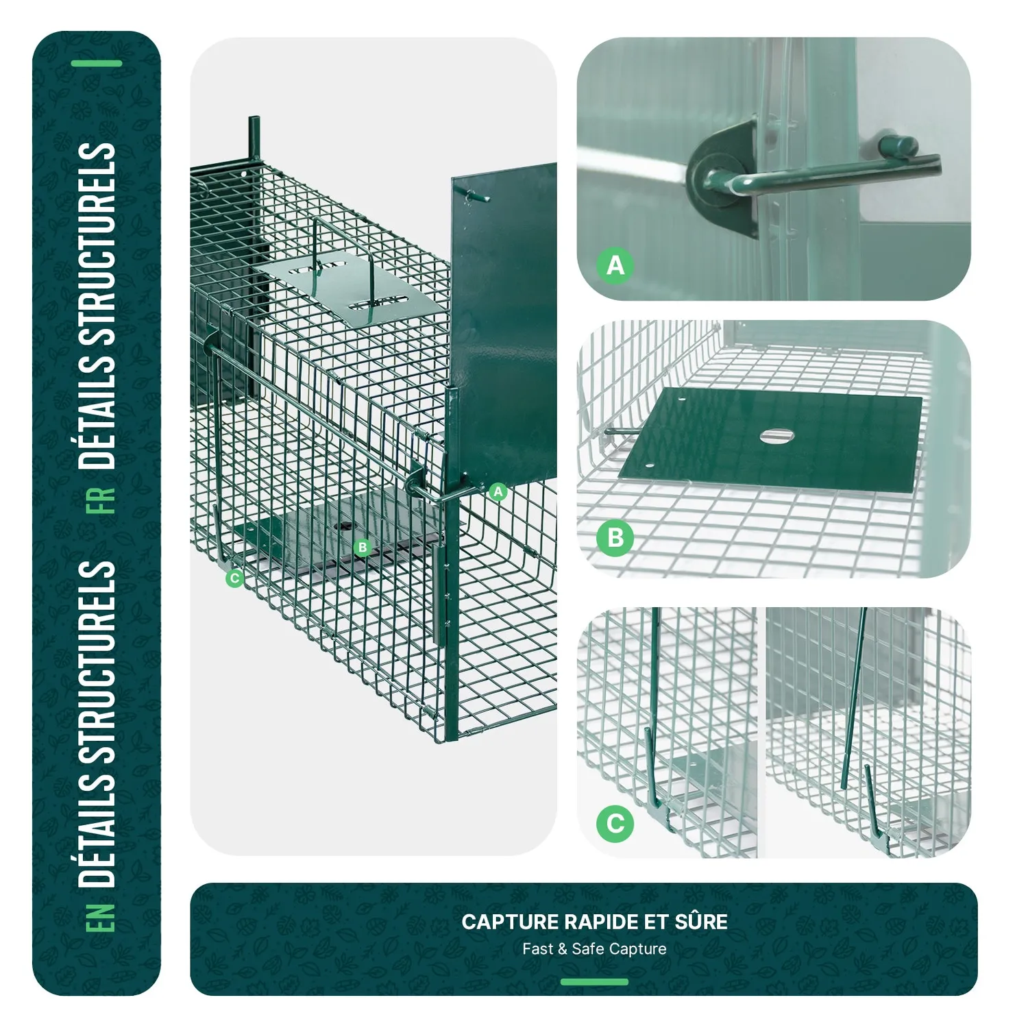 VOUNOT trappola animali vivi 100x29x40 cm verde metallo