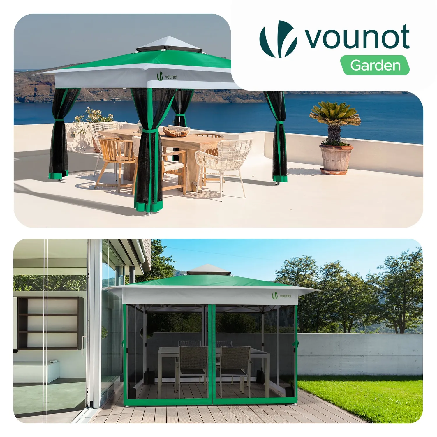 VOUNOT Gazebo pieghevole 3,6x3,6 m con zanzariera verde