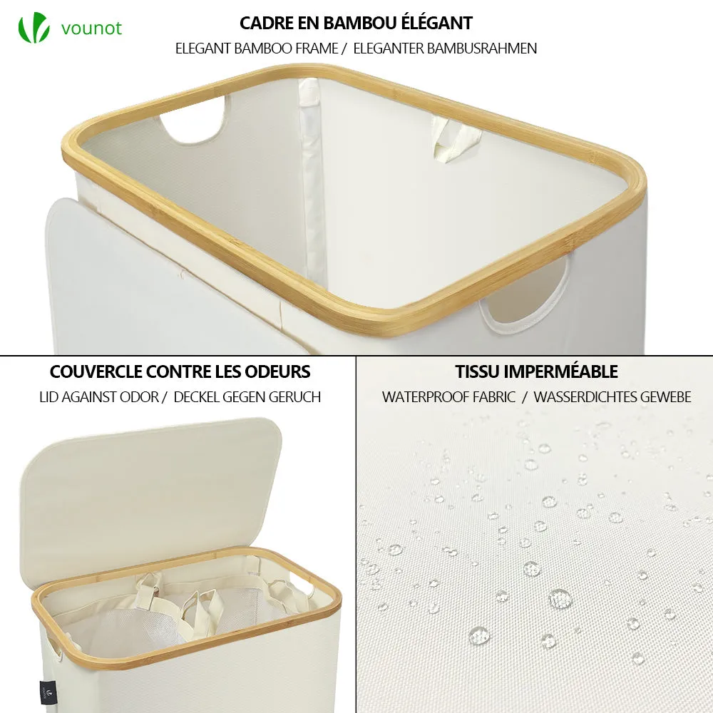 VOUNOT Cesto Portabiancheria Pieghevole Beige 145L in Bambù