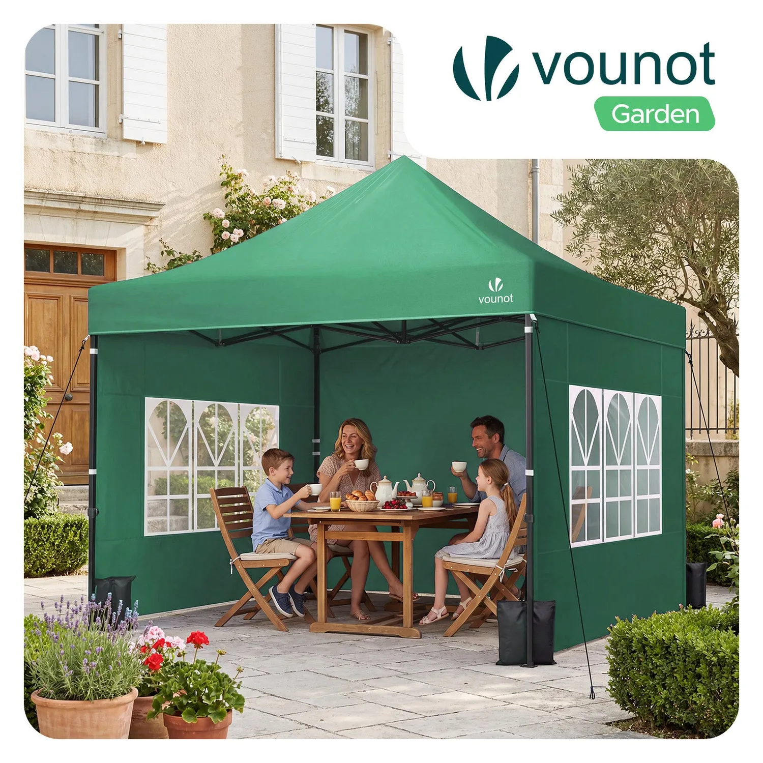 Vounot gazebo pieghevole 3x3m verde con 4 pareti finestre