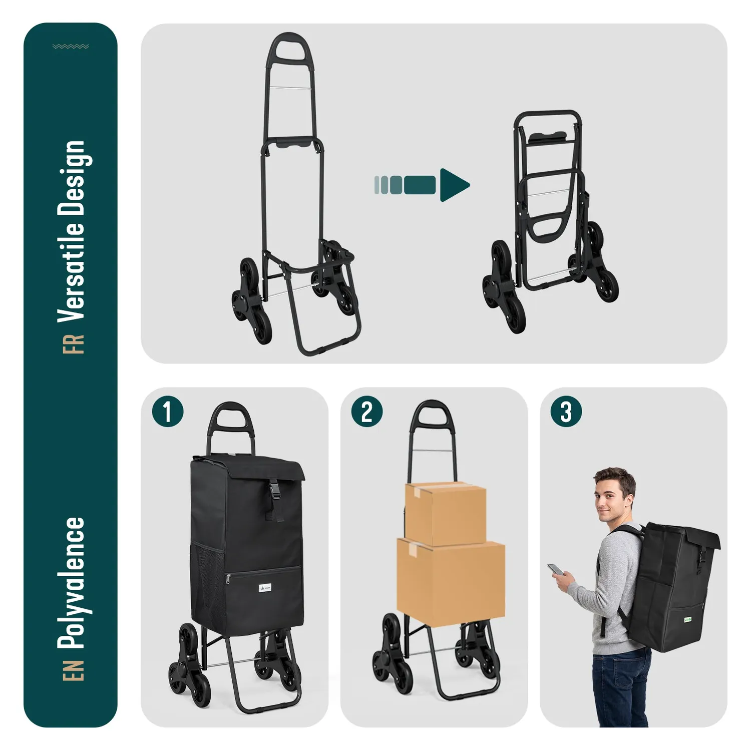 Vounot 40L carrello spesa borsa termica 6 ruote 30 kg