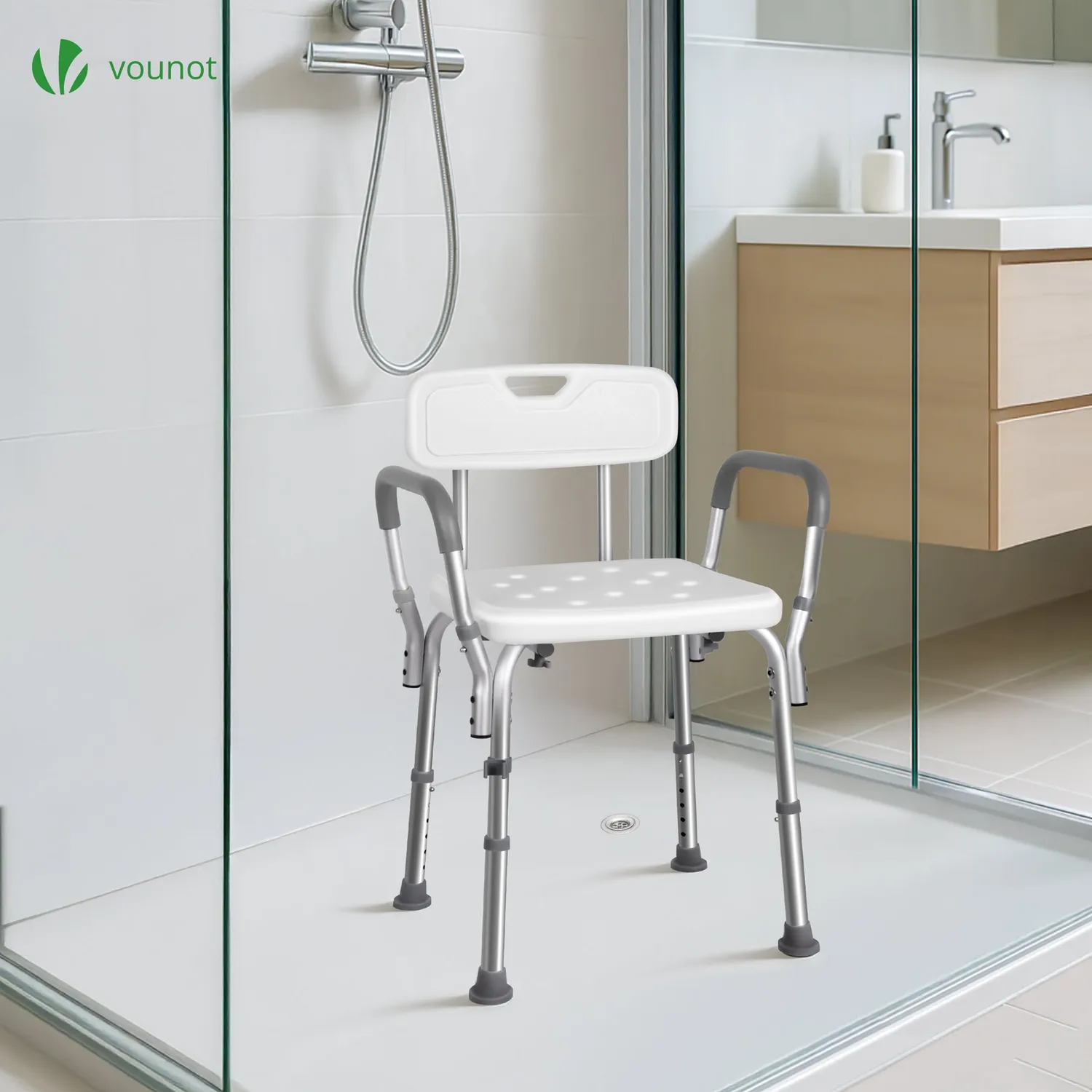 VOUNOT Sedia Doccia Alluminio Bianca con Braccioli antiscivolo