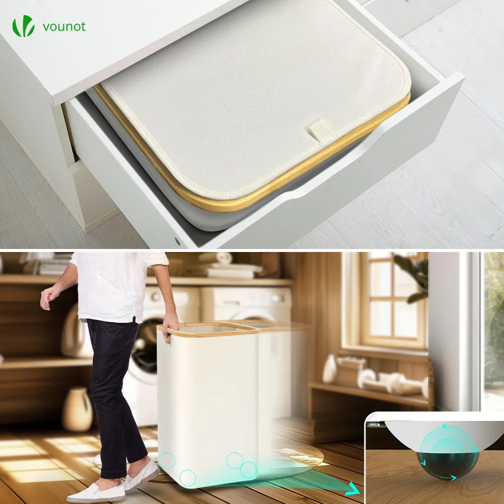 Vounot cesto portabiancheria pieghevole 100 L beige bambù
