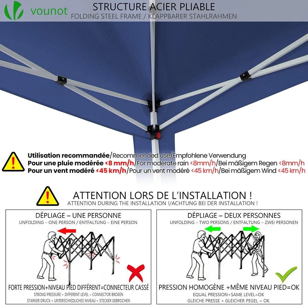 Vounot Gazebo Pieghevole 3x3m Blu con Pareti e Finestre