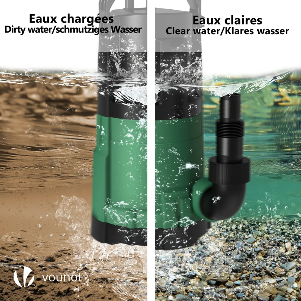 VOUNOT Pompa Sommersa 3in1 13500L/h Verde 7m