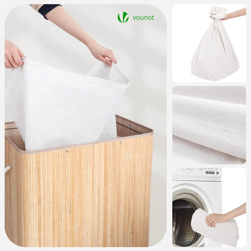 VOUNOT Cesto portabiancheria bambù 150L 60x41x60cm 3 scomparti
