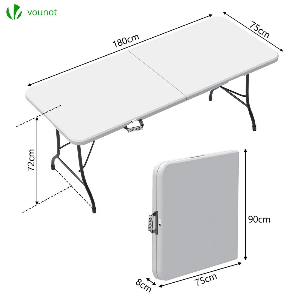 Vounot tavolo campeggio pieghevole HDPE bianco 180 cm