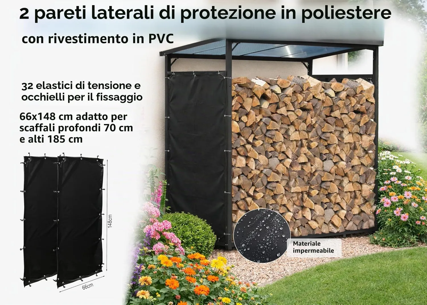 Quick Star teli laterali legnaia 66x148 cm neri 2 pezzi