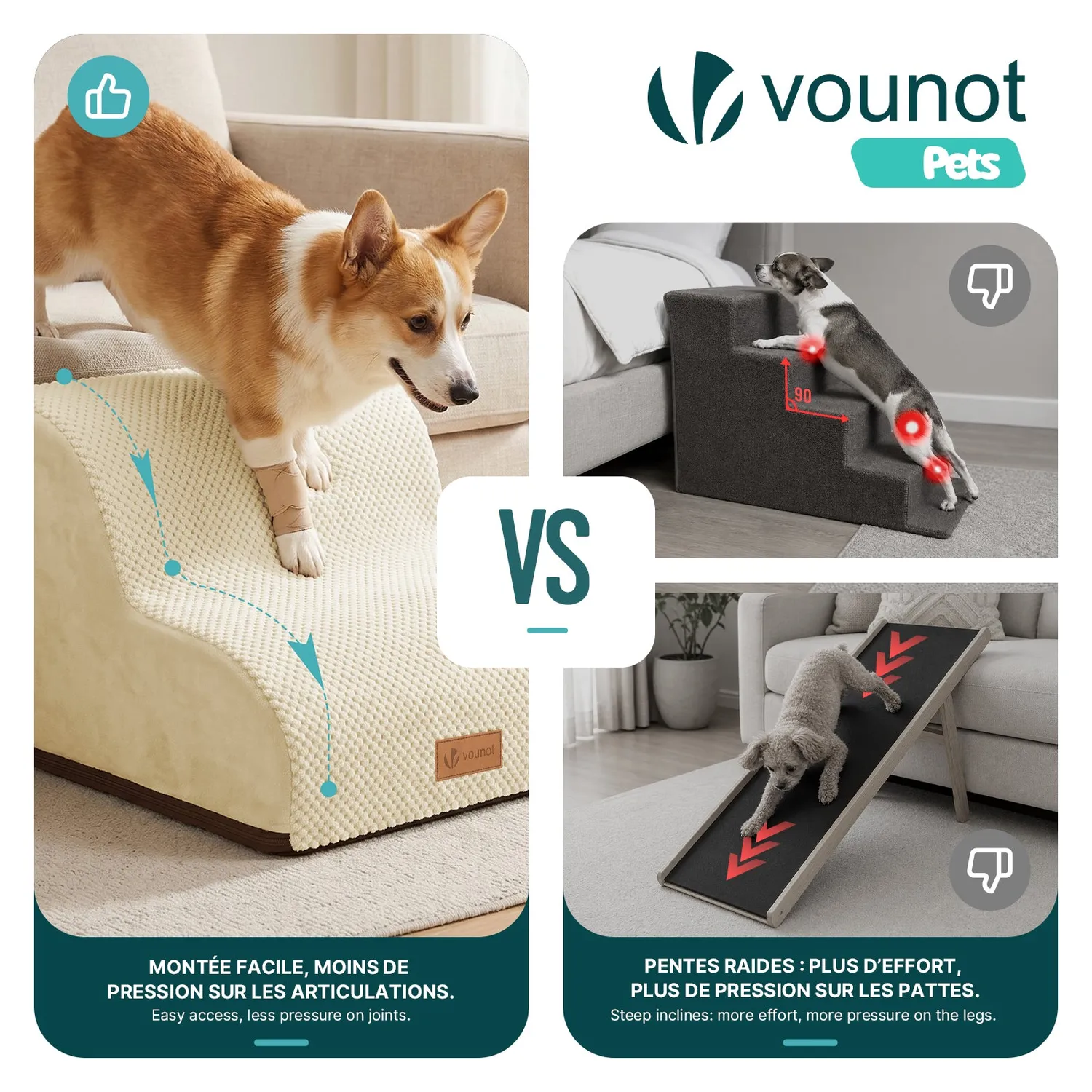VOUNOT scaletta cani 40x40x30cm beige lavabile