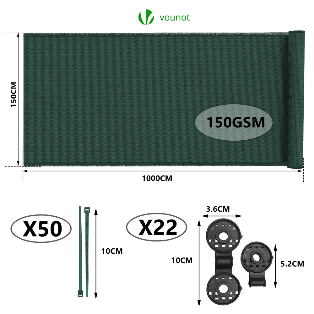 Vounot frangivista HDPE 1,5x10m verde 150g oscurante