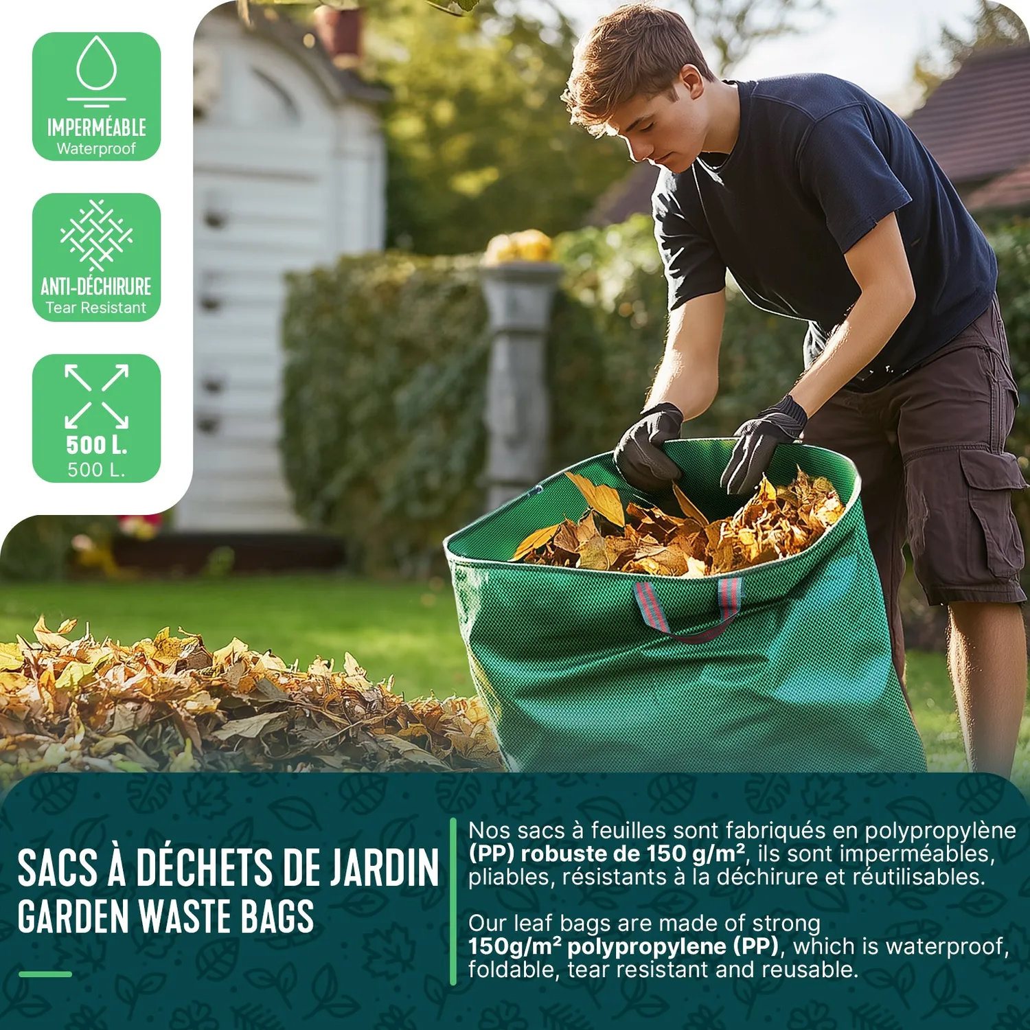VOUNOT Sacchi Giardino 500L 6 Pezzi Extra Large Resistenti