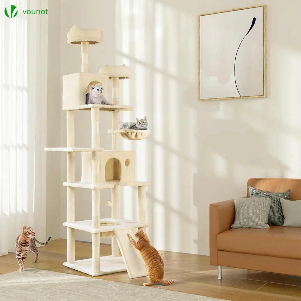 Vounot albero tiragraffi gatto gigante beige 6 livelli 215 cm