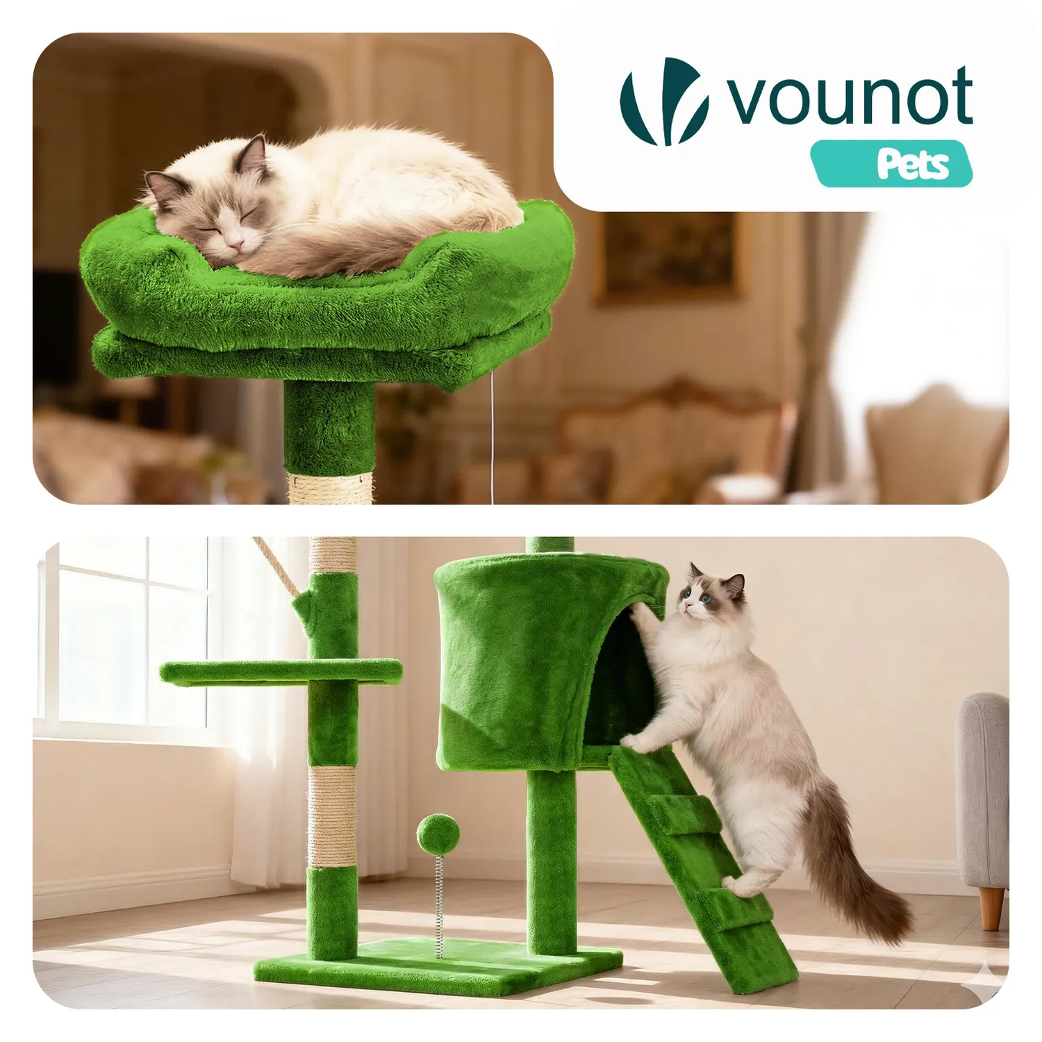 Vounot tiragraffi albero gatto 112 cm verde 6 livelli