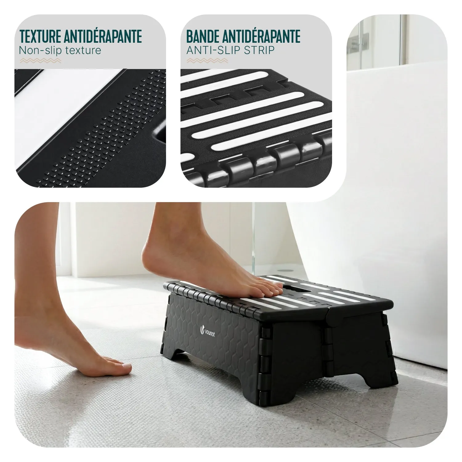 VOUNOT scalino pieghevole antiscivolo 39,5x24x13 nero