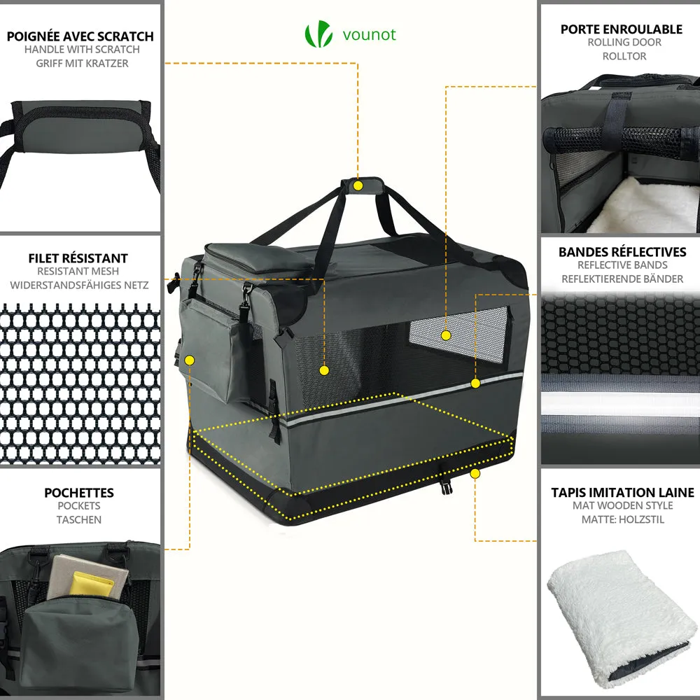 Vounot borsa trasporto cane gatto 70x52x52 grigia pieghevole