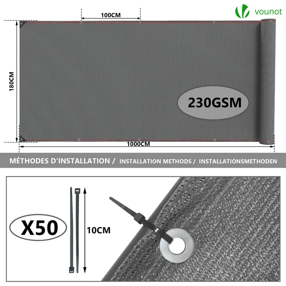 VOUNOT Frangivista HDPE 230g 1,8x10m Grigio 95%