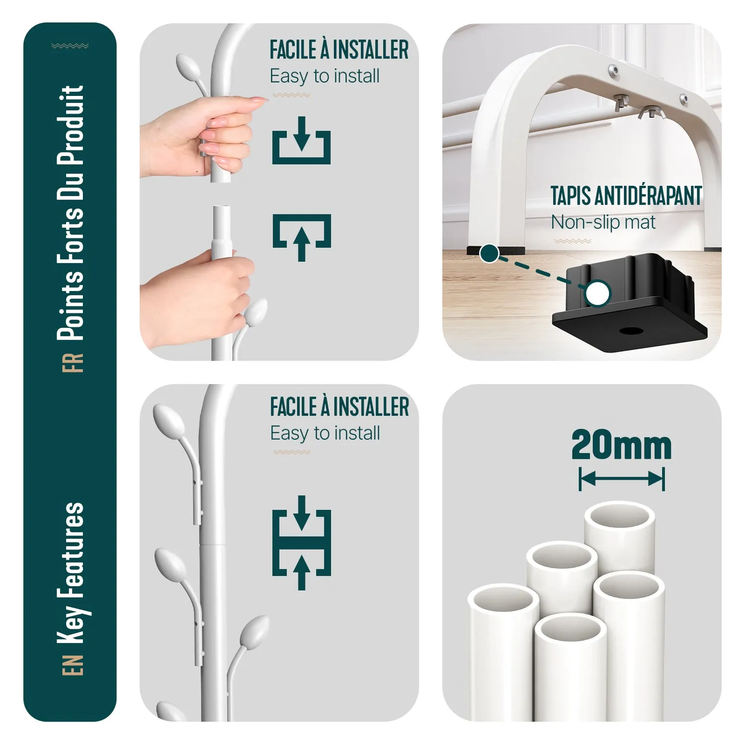 VOUNOT Stender Appendiabiti Bianco 110x41x147cm 25kg