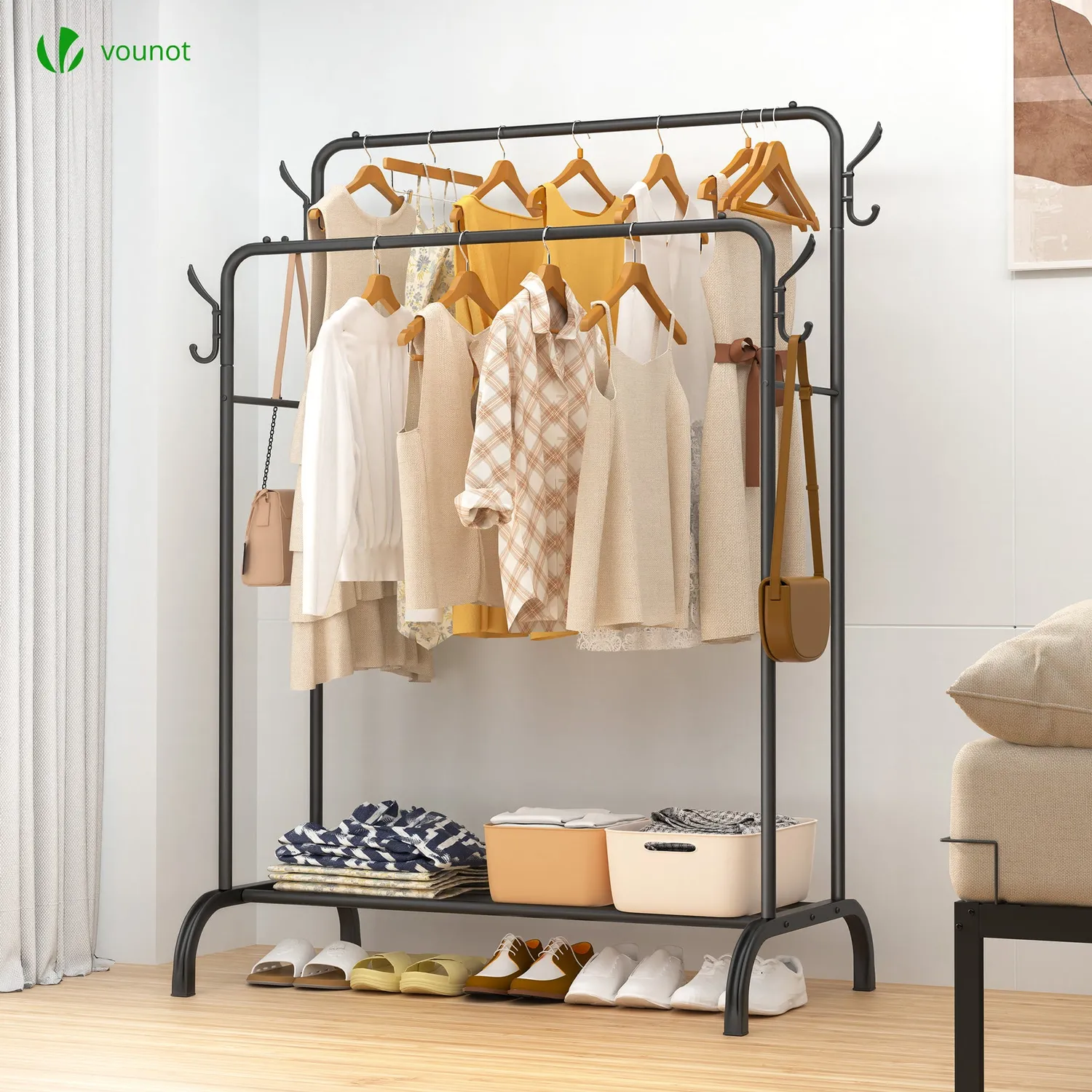 VOUNOT Stender Doppio Appendiabiti Metallo Nero 110x58x150cm 30kg