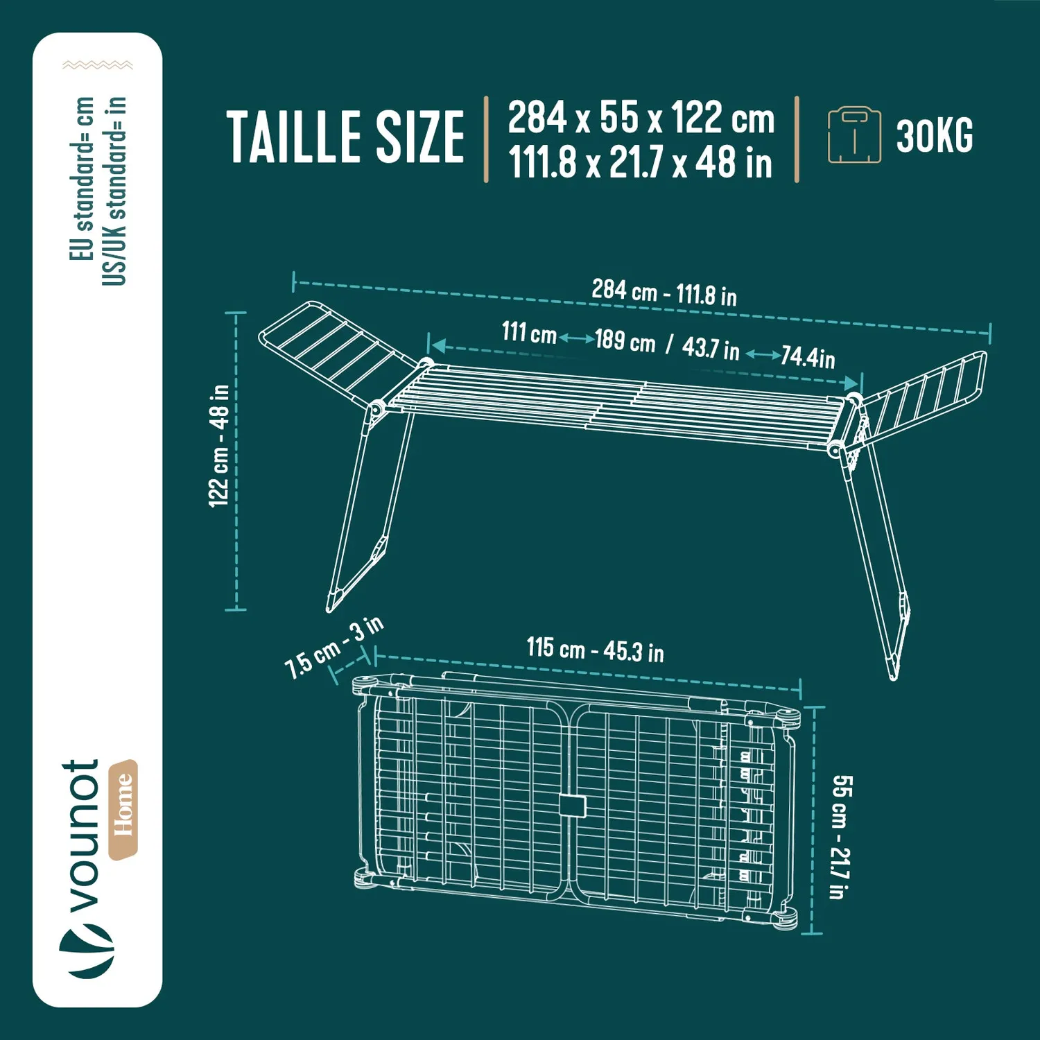 Vounot stendibiancheria telescopico nero 284 cm 30 kg