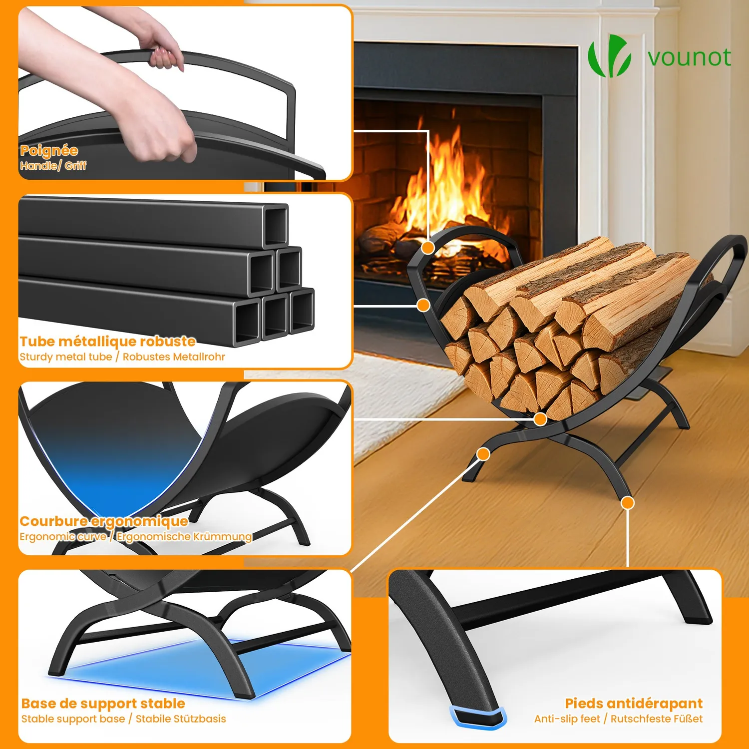 VOUNOT Portalegna Metallo Nero 40,5x32x33 cm 30 kg