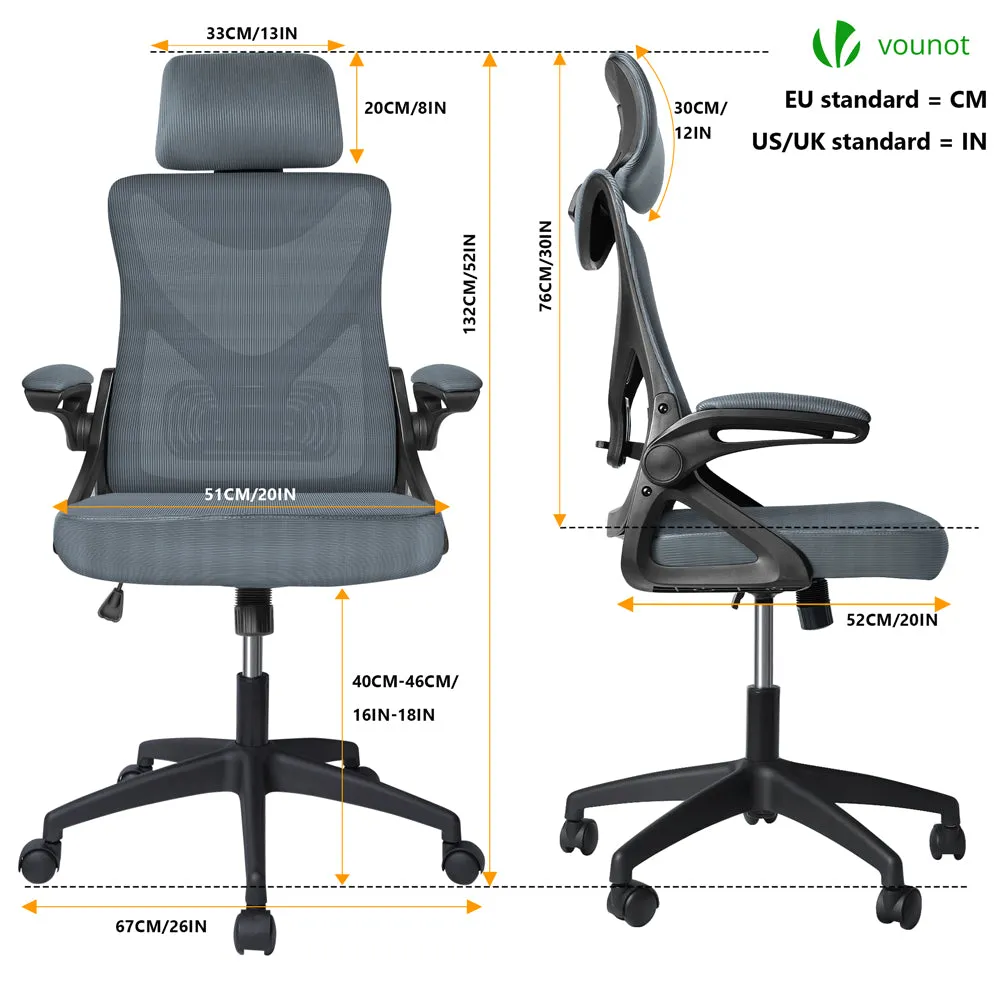 VOUNOT sedia ufficio ergonomica grigia con poggiatesta traspirante