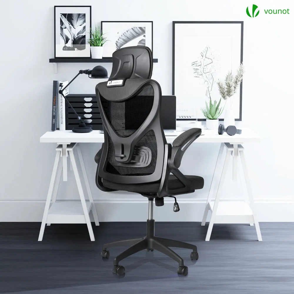 VOUNOT Sedia Ufficio Ergonomica Nera Poggiatesta Rete