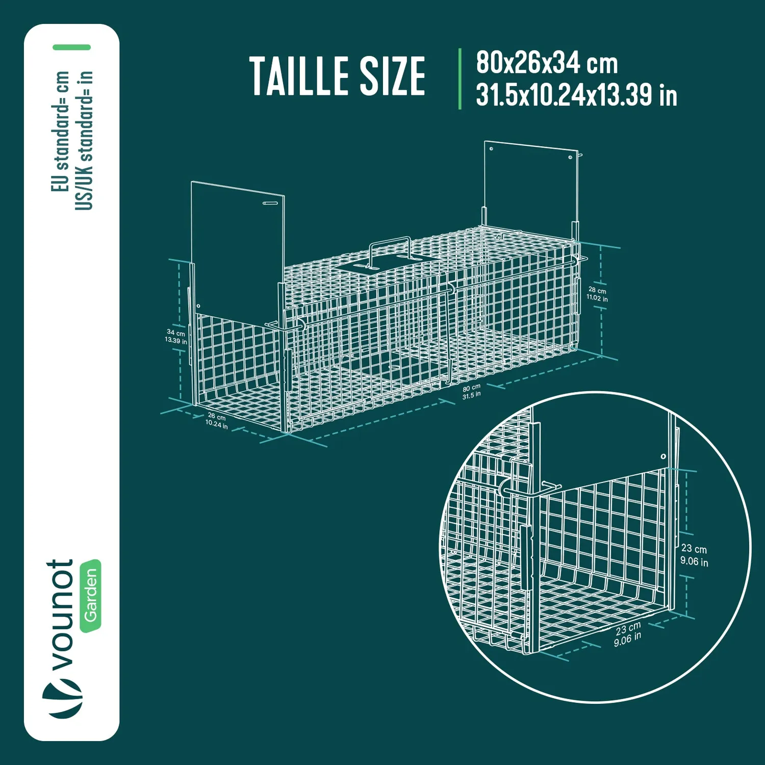 Vounot trappola animali vivi 80x26x34 verde metallo