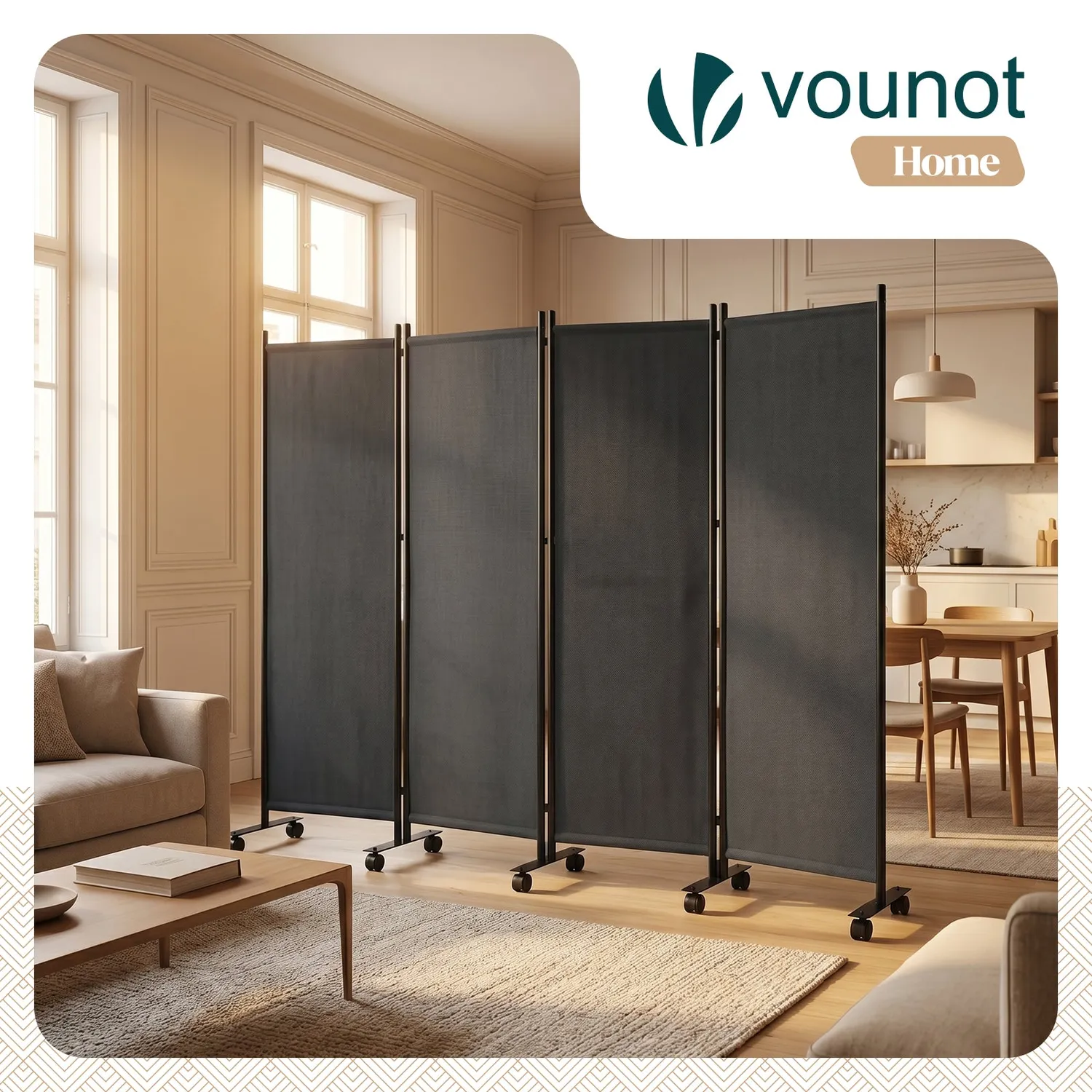 Vounot Paravento 4 Pannelli Divisorio Antracite 228 cm