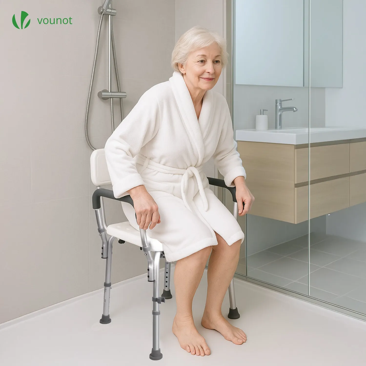 VOUNOT Sedia Doccia Alluminio Bianca con Braccioli antiscivolo