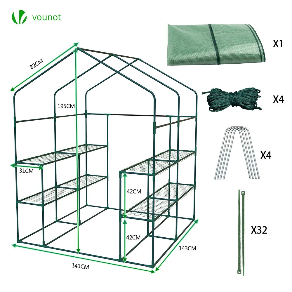 VOUNOT Serra Giardino Verde 143x143x195 cm con Ripiani PE