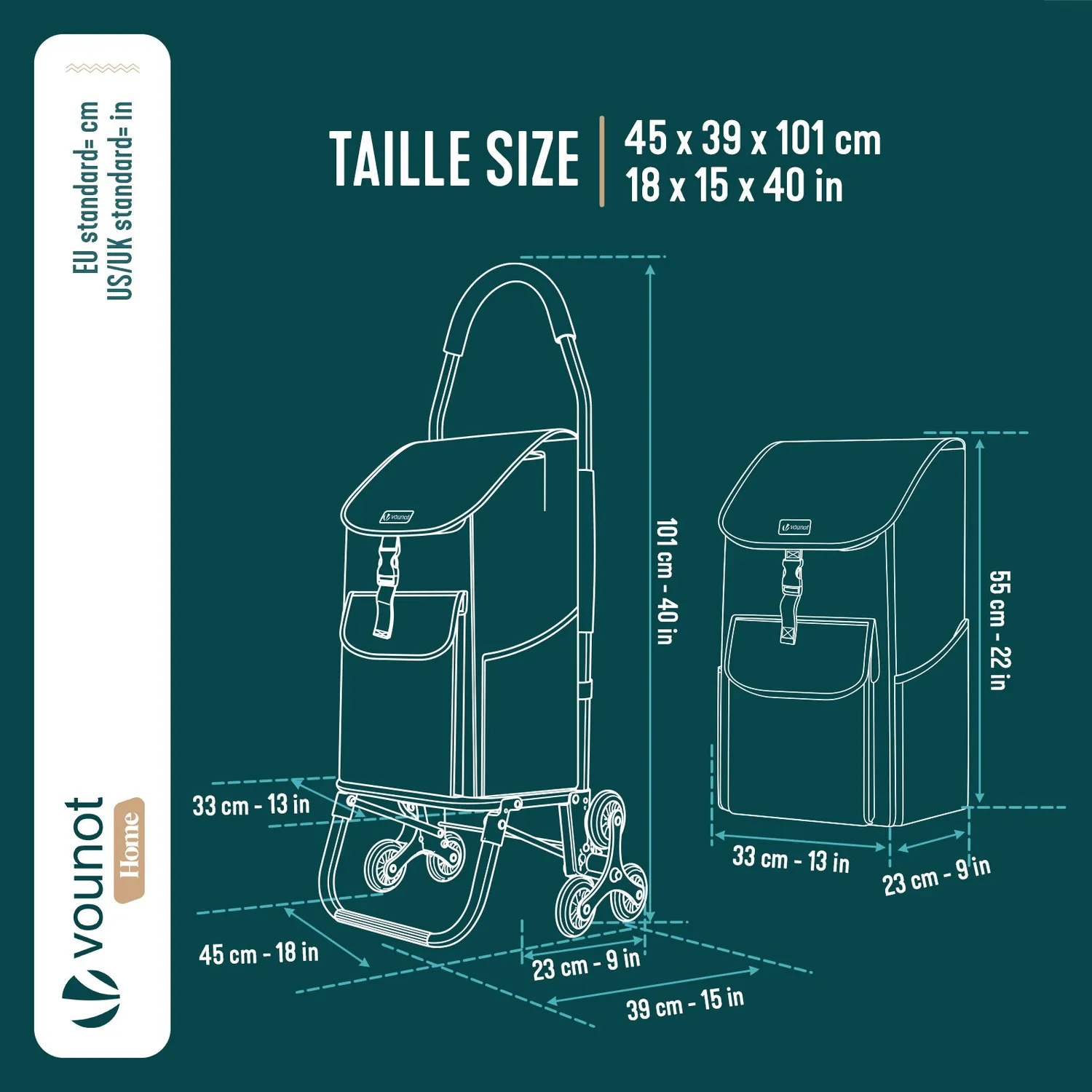 VOUNOT Carrello spesa saliscale alluminio nero 58L