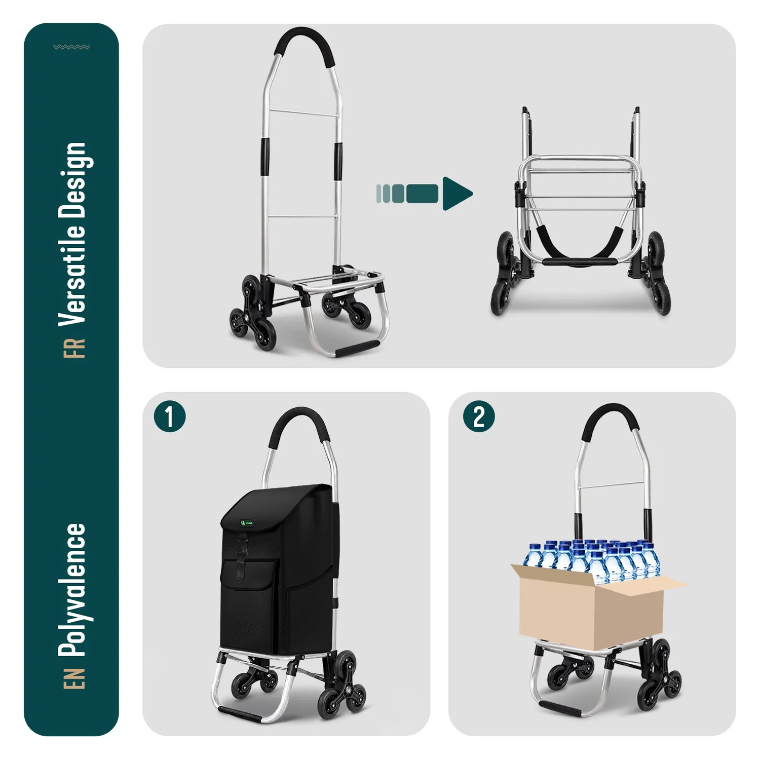 VOUNOT Carrello spesa saliscale alluminio nero 58L